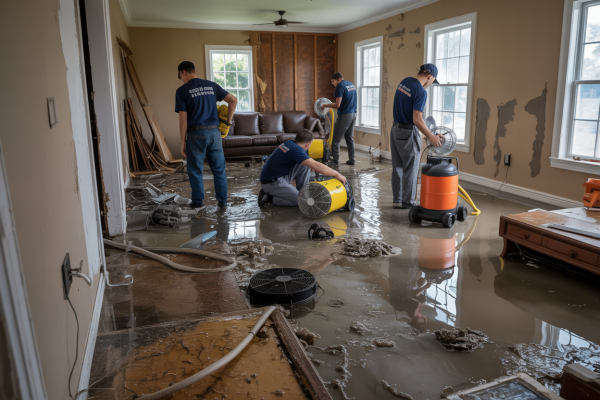 Golden Touch Restoration Specialist LLC team working on flood damage restoration in, NY. The team is addressing flood damage in a residential property with sewage cleaning services in the surrounding areas of Floral Park, South Floral Park, and Bellerose.